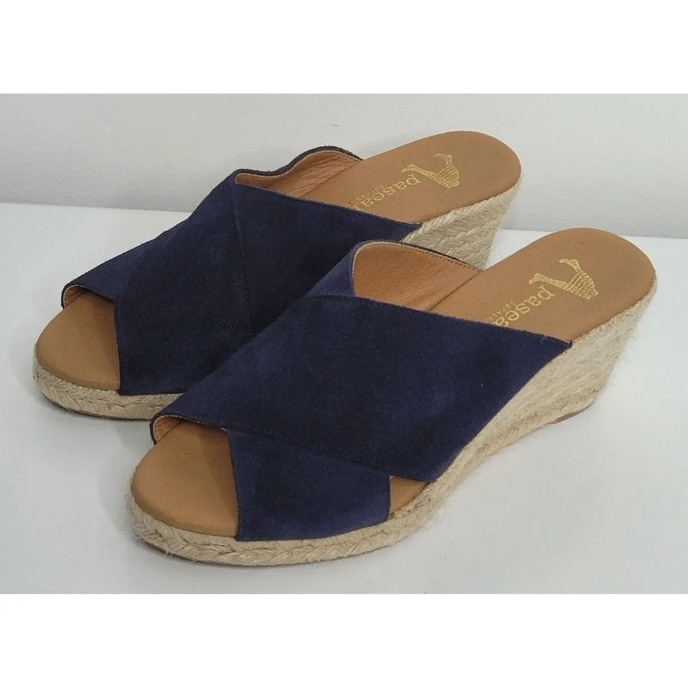 PASEART Women's Sandals Blue Suede Espadrille Platform Wedge Size 38 US 7.5‎